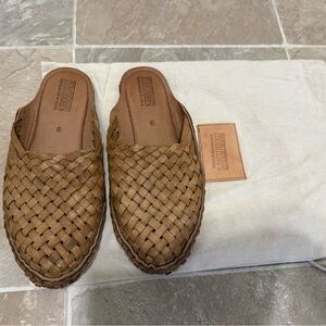 Handcrafted Honey Woven Leather Slides Size 9